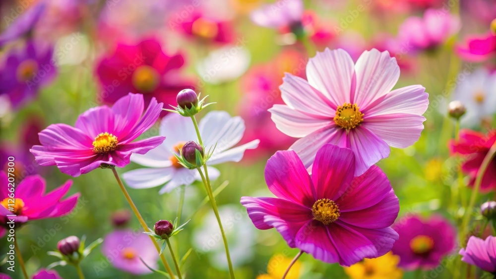 Close-up of vibrant cosmos flower blossoms in a colorful garden, cosmos, flower, blossom, vibrant, close-up, colorful, garden Close-up of vibrant cosmos flower blossoms in a colorful garden, cosmos, flower, blossom, vibrant, close-up, colorful, garden
