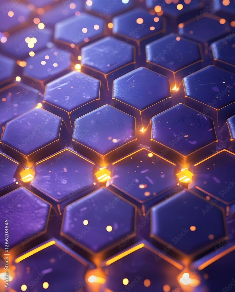 Futuristic hexagonal grid background with glowing orange lights and metallic purple surfaces, creating a high-tech, cyberpunk-inspired abstract 3D design perfect for technology themes
Futuristic hexagonal grid background with glowing orange lights and metallic purple surfaces, creating a high-tech, cyberpunk-inspired abstract 3D design perfect for technology themes