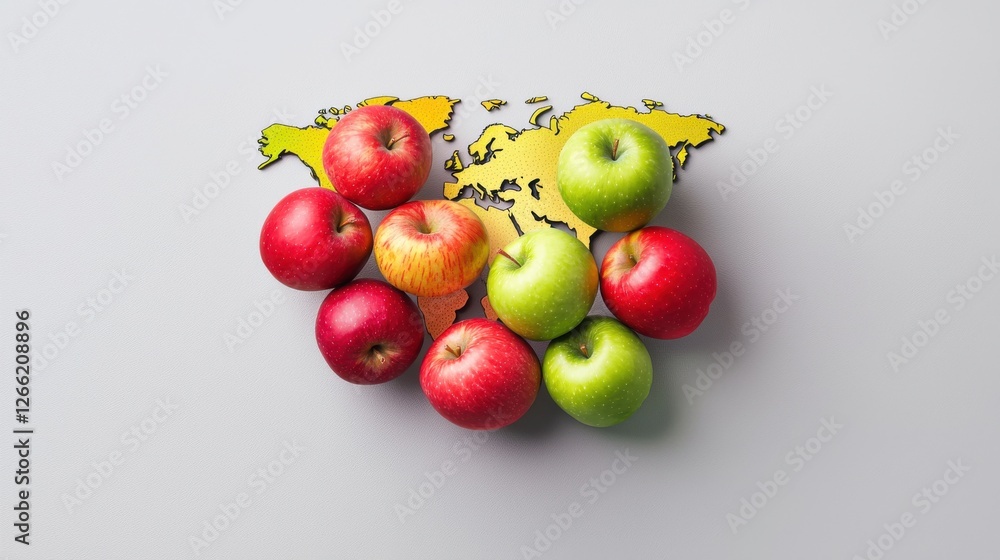 A bunch of apples are arranged on a map A bunch of apples are arranged on a map