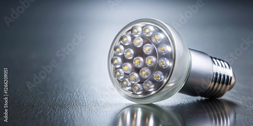 Close up of a glowing LED light on a sleek gray background ,  technology, futuristic, illuminated, electronic, modern