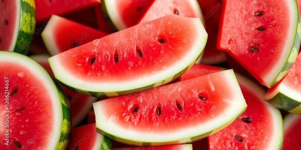 Heap of fresh watermelon slices arranged in a colorful background, red, refreshing, dessert Heap of fresh watermelon slices arranged in a colorful background, red, refreshing, dessert