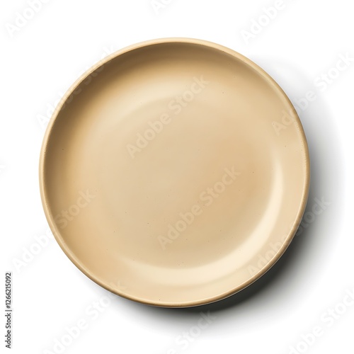 Beige Round stoneware plate on white background