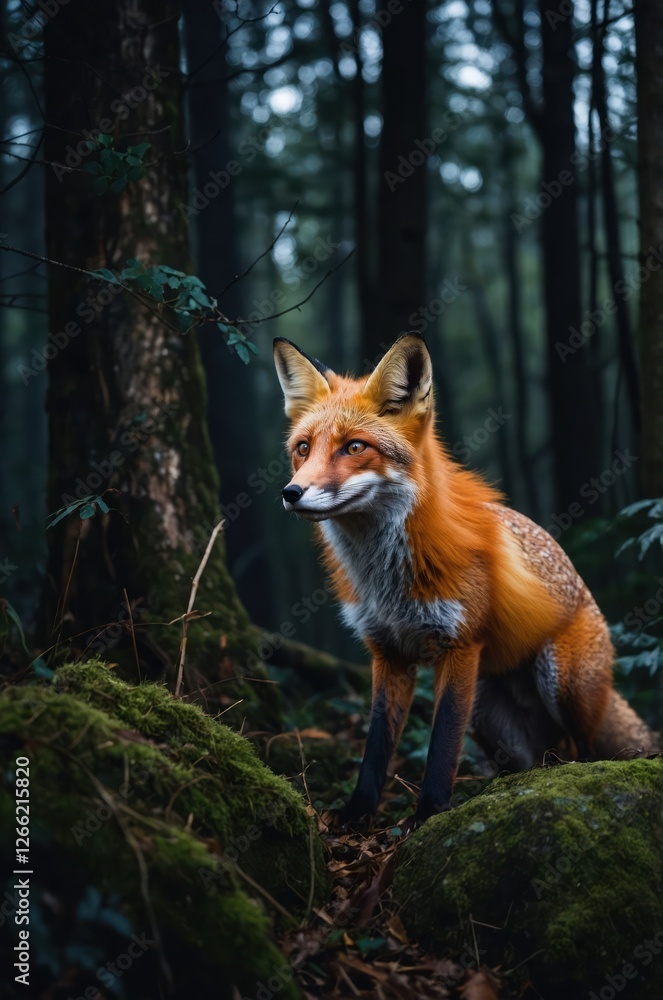 A majestic fox sits amidst a lush, green forest, showcasing its vibrant fur and natural habitat. A majestic fox sits amidst a lush, green forest, showcasing its vibrant fur and natural habitat.