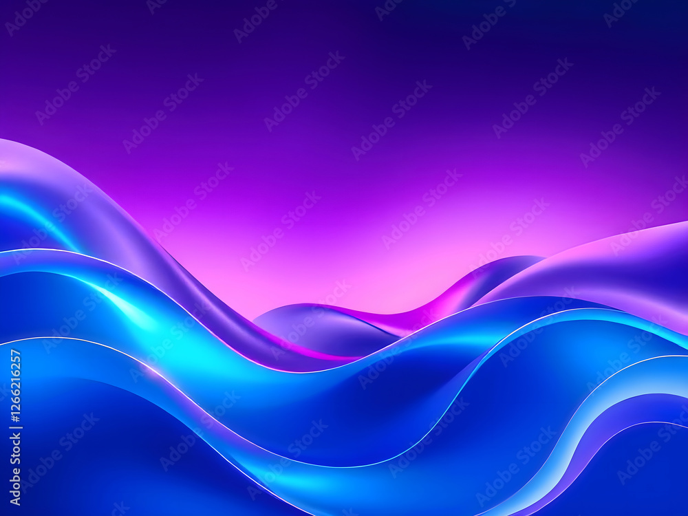 Fototapeta premium Abstract blue and purple liquid wavy shapes futuristic banner. Glowing retro waves vector background