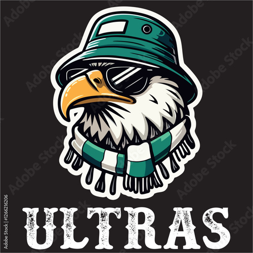 illustration vector graphic of Football fans ultras hooligan logo with Eagle wear football scarf design for logo, t-shirt, etc