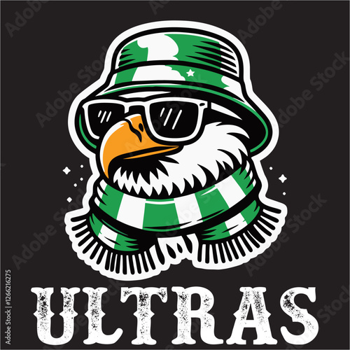 illustration vector graphic of Football fans ultras hooligan logo with Eagle wear football scarf design for logo, t-shirt, etc