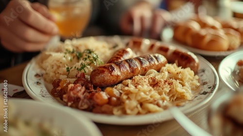 Wallpaper Mural Traditional german cuisine, sausages and sauerkraut on a decorative plate Torontodigital.ca