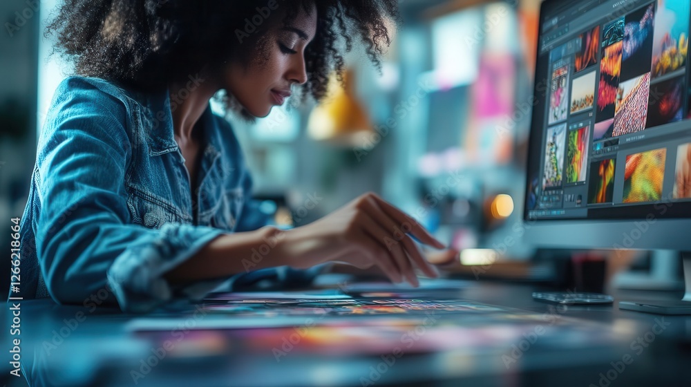 Fototapeta premium Scalable images, close-up of hands resizing a vector graphic, maintaining sharpness