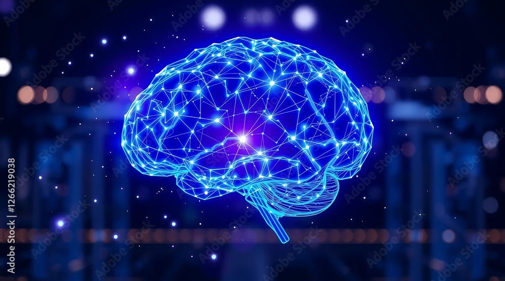 Glowing linked line network forming a digital brain on a futuristic background Glowing linked line network forming a digital brain on a futuristic background