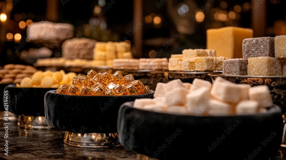 Gourmet Sweets Buffet  Delicious Candy Assortment  Luxury Treats  Elegant Dessert Table