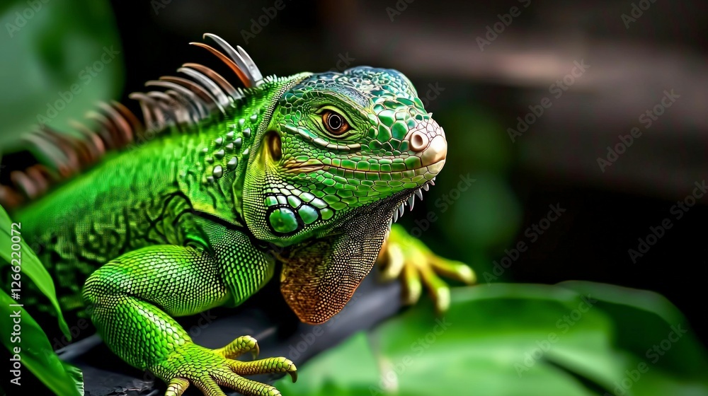 Fototapeta premium Vibrant Green Iguana Portrait Reptile Lizard Exotic Pet Wildlife Nature Tropical Cl
