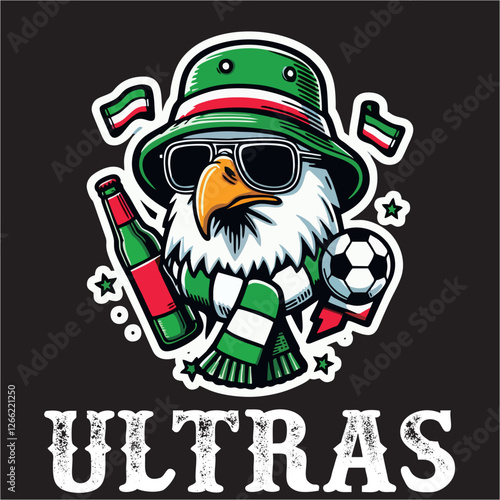 illustration vector graphic of Football fans ultras hooligan logo with Eagle wear football scarf design for logo, t-shirt, etc
