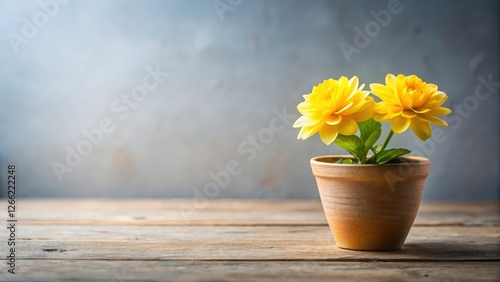 Wallpaper Mural Delicate yellow petals unfolding in a small pot, showcasing its tender beauty against a gentle background , small pot Torontodigital.ca