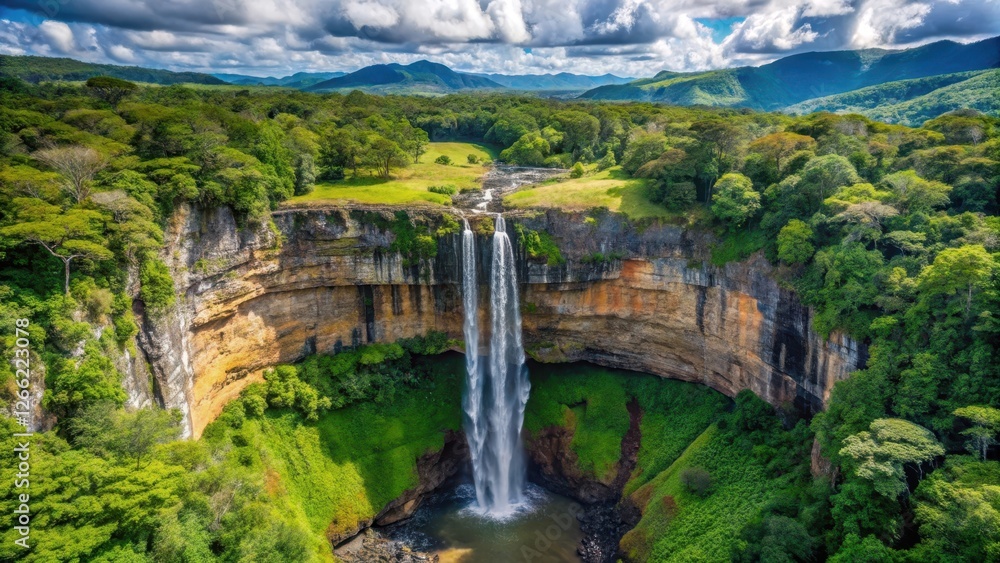 Chamarel Waterfall Top View, picturesque view, natural wonder Chamarel Waterfall Top View, picturesque view, natural wonder
