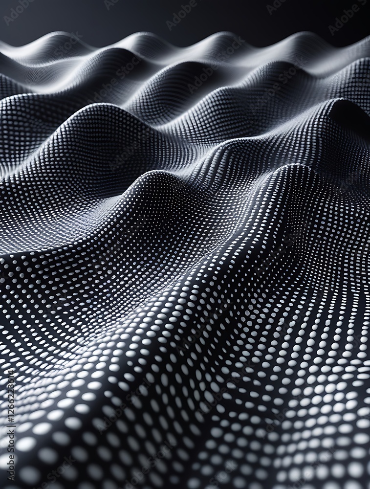 Abstract 3D digital landscape with undulating waves of glowing dots, representing futuristic technology, data flow, artificial intelligence, and advanced computing visualization.
Abstract 3D digital landscape with undulating waves of glowing dots, representing futuristic technology, data flow, artificial intelligence, and advanced computing visualization.
