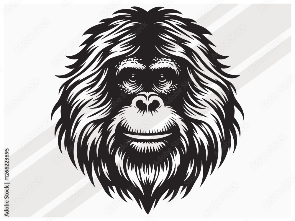 Fototapeta premium Orangutan Face Silhouette for Wildlife Art Primate Logos and Graphic Designs
