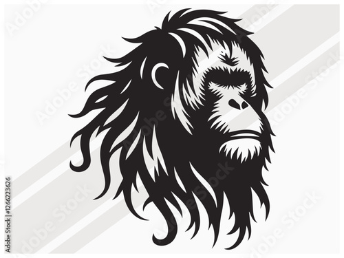 Orangutan Face Silhouette for Wildlife Art Primate Logos and Graphic Designs photo