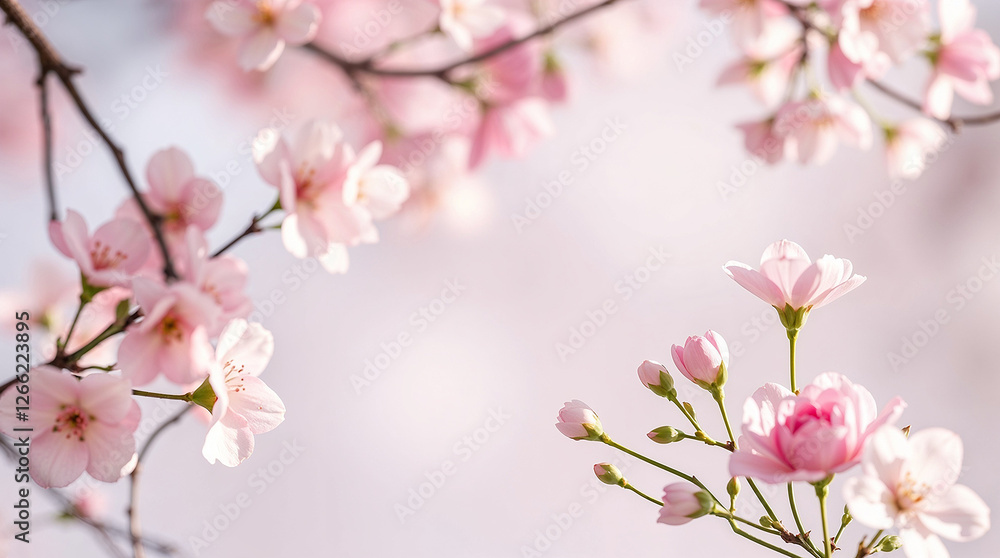 Pink spring flowers on pink background Pink spring flowers on pink background