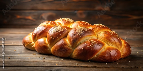 Freshly baked challah bread on wooden table, slightly golden brown and inviting , wood, fresh,  wood, fresh, challah, bread