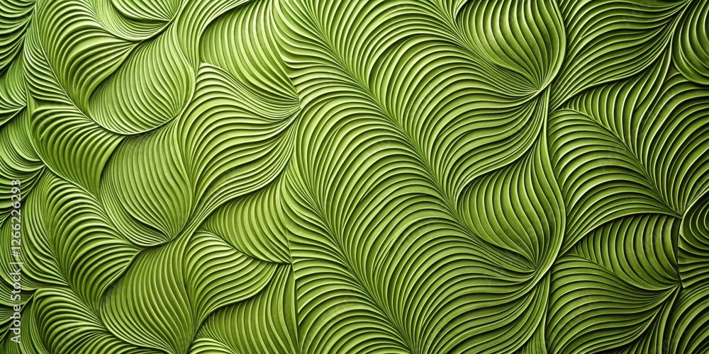 Fototapeta premium Organic patterns on a textured green wallpaper with undulating curves and shapes resembling nature's botanicals , nature