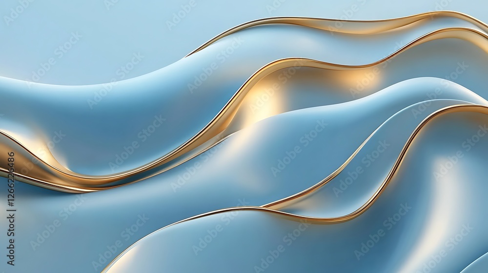 Obraz premium Abstract Blue and Gold Waves: A Serene Digital Art