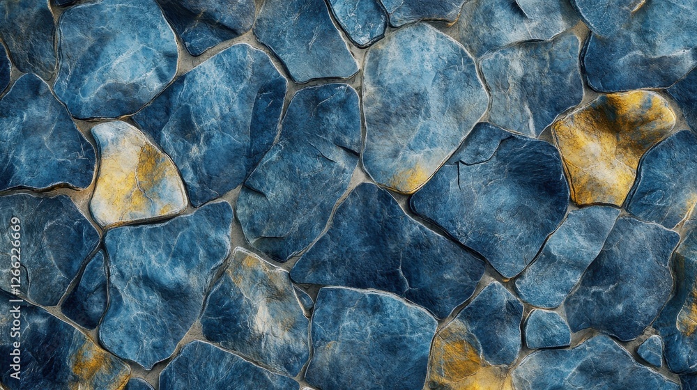 Fototapeta premium A blue and yellow stone wall with a blue and yellow stone