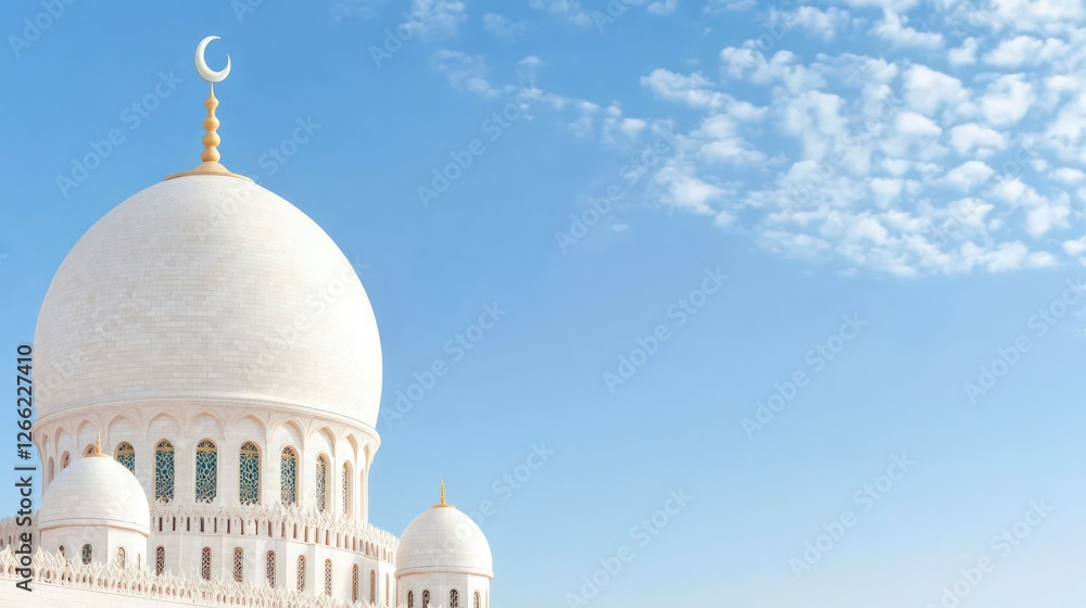 Fototapeta premium Majestic Middle Eastern Mosque Dome Crescent Moon Blue Sky