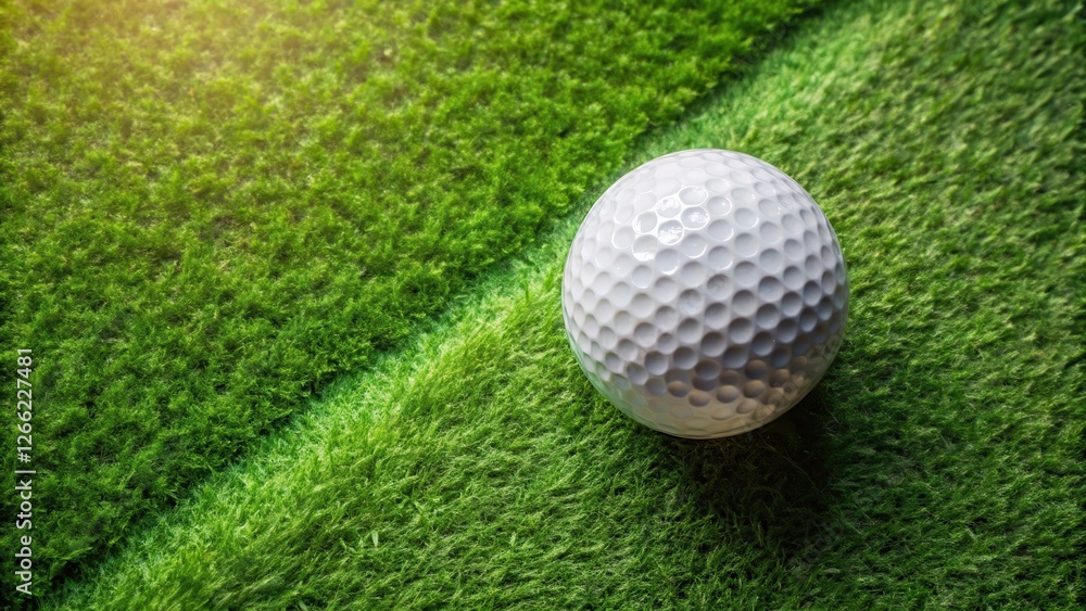 Golf ball lying on green grass with crosscut pattern , outdoor scene, grass texture Golf ball lying on green grass with crosscut pattern , outdoor scene, grass texture