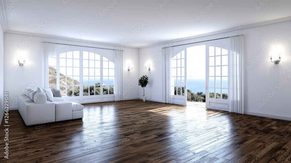 Fototapeta premium Modern Minimalist Living Room Ocean View Luxury Home Design
