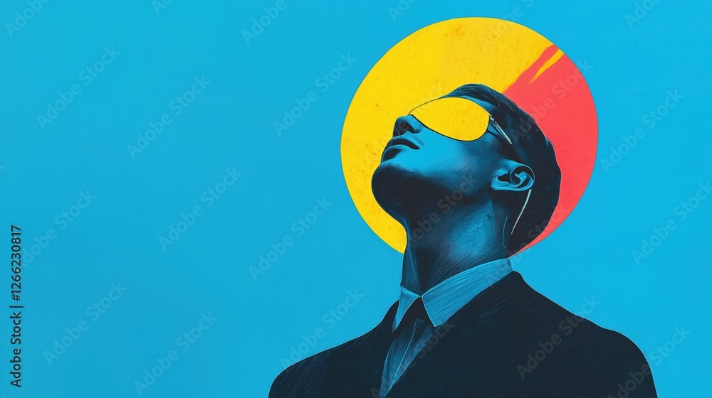 man wearing futuristic red sunglasses. bold pop art style illustration.