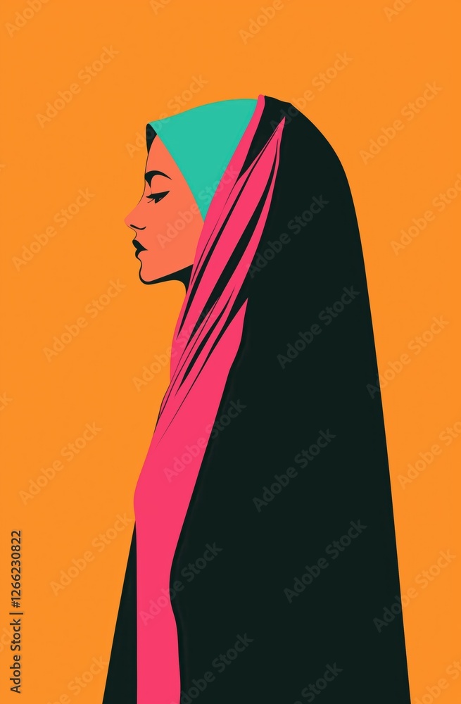 woman in a colorful hijab. modern and minimalist portrait illustration.