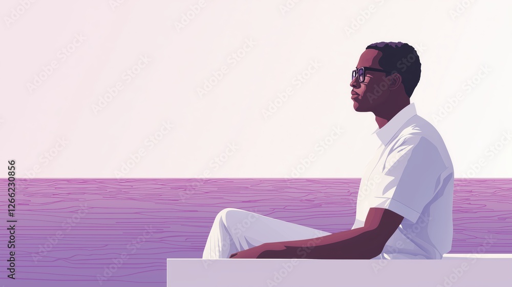 man in a white shirt looking away. minimalist and modern portrait.