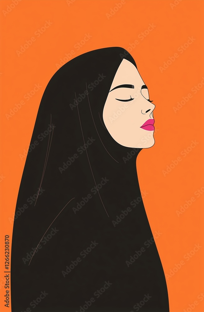 woman in a black hijab with closed eyes. minimalist and modern portrait.