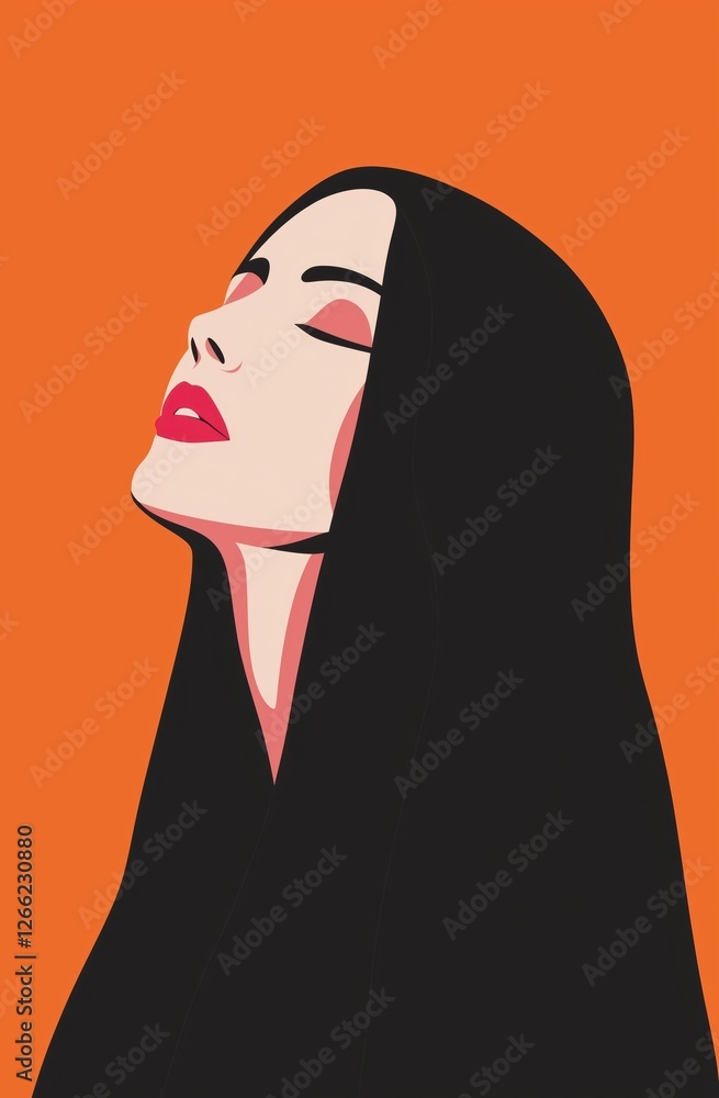 woman in a black hijab with closed eyes. minimalist and modern portrait.