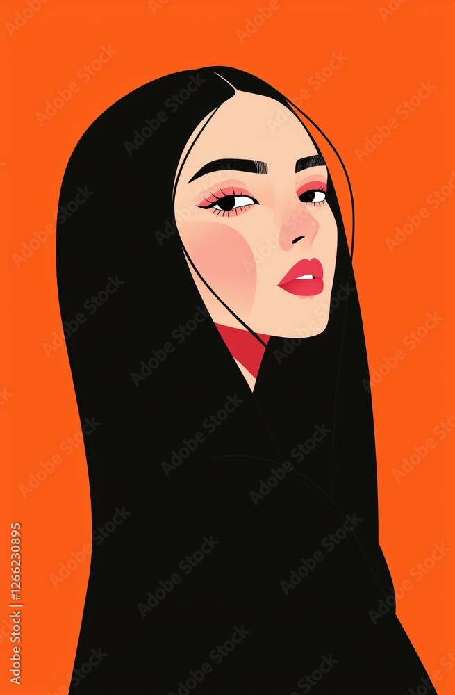 woman in a black hijab with closed eyes. minimalist and modern portrait.