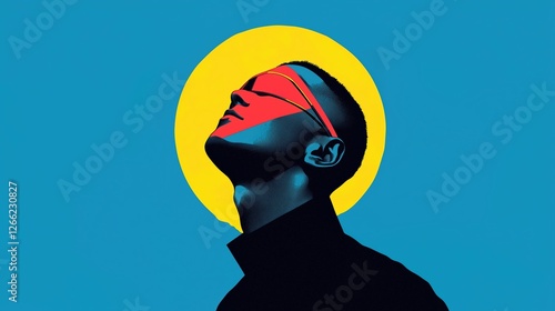 man wearing futuristic red sunglasses. bold pop art style illustration.