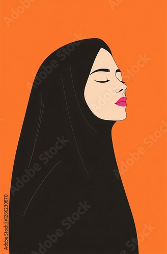 Obraz na płótnie woman in a black hijab with closed eyes. minimalist and modern portrait. w salonie