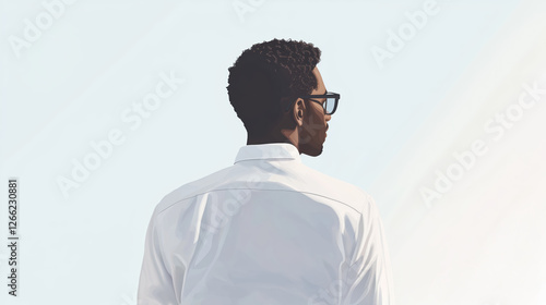 Obraz na płótnie man in a white shirt looking away. minimalist and modern portrait. w salonie