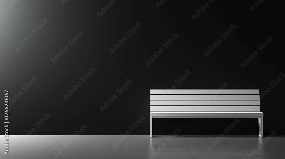 empty white bench in a dark minimalist space. simple and atmospheric composition.