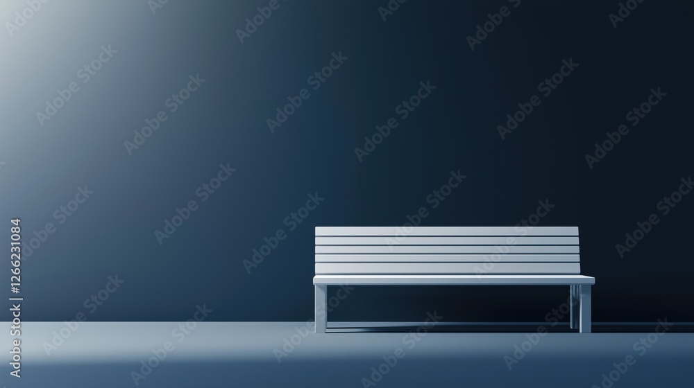 empty white bench in a dark minimalist space. simple and atmospheric composition.