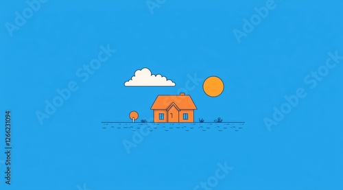 Obraz na płótnie house on a hill in a dreamy blue landscape. minimalistic and peaceful illustration. w salonie