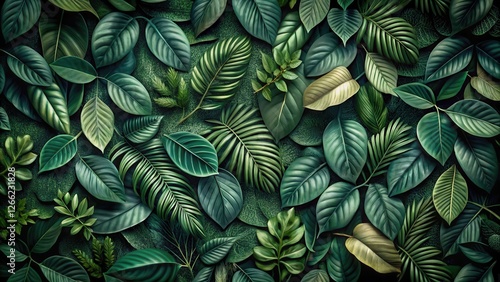 Wallpaper Mural Dark green foliage with intricate leaf patterns in a glossy camouflage background, blending seamlessly into the shadows Torontodigital.ca