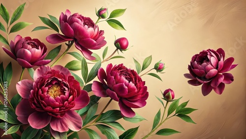 Deep Crimson Peonies in Elegant Floral Arrangement Against a Soft, Warm Background