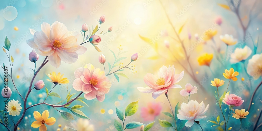 Pastel Blossoms in a Dreamlike Garden Setting, Delicate Petals and Soft Light Embrace the Scene Pastel Blossoms in a Dreamlike Garden Setting, Delicate Petals and Soft Light Embrace the Scene