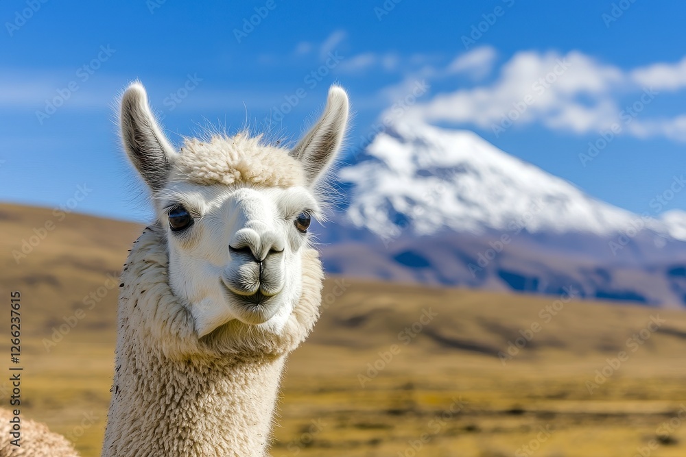 Obraz premium White Alpaca in Andean Mountain Landscape