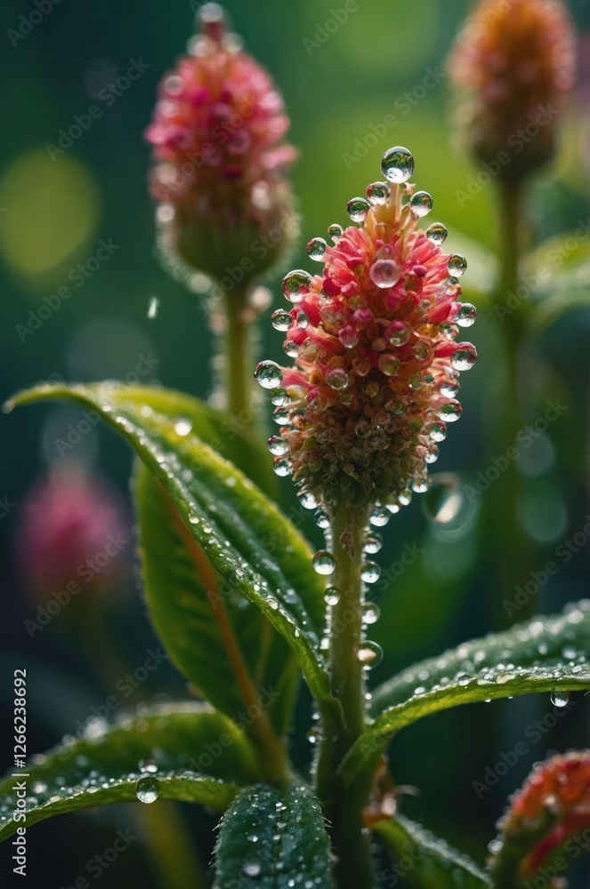 Close-up of vibrant flower buds adorned with water droplets, showcasing nature's beauty. Close-up of vibrant flower buds adorned with water droplets, showcasing nature's beauty.