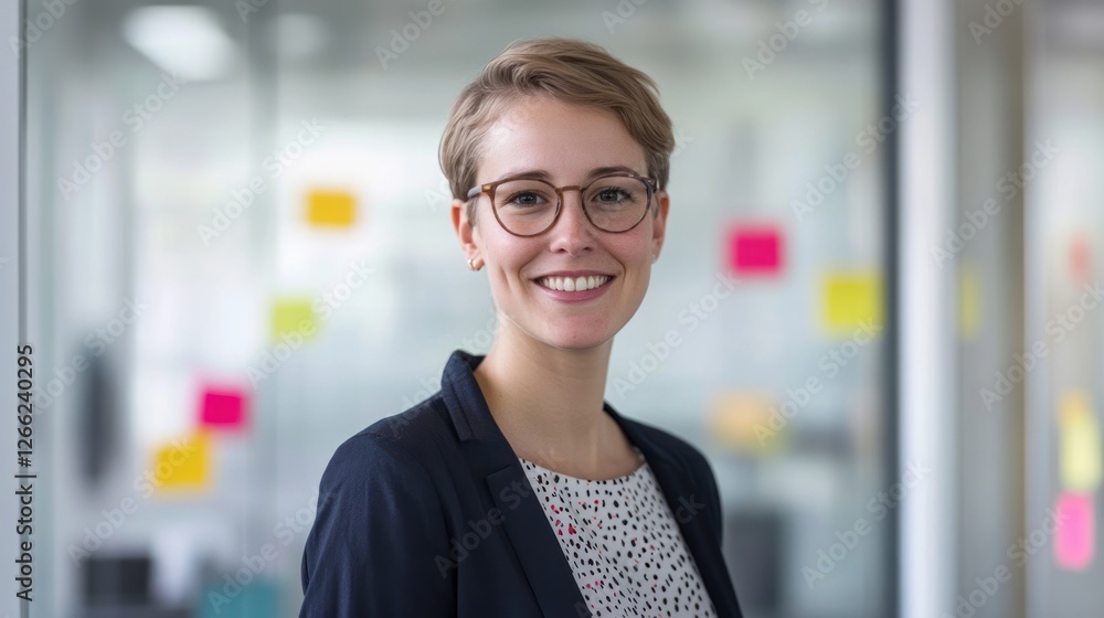 Smiling professional woman in office environment with modern design Smiling professional woman in office environment with modern design