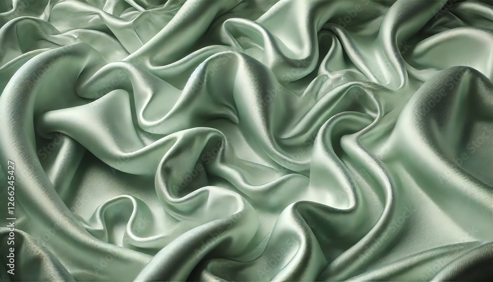 Fototapeta premium ミントグリーンサテンの光沢ドレープ背景｜Mint Green Satin Glossy Draped Background