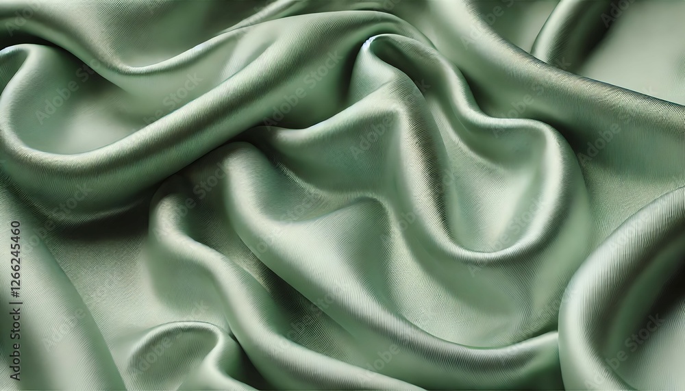 Obraz premium ミントグリーンサテンの光沢ドレープ背景｜Mint Green Satin Glossy Draped Background