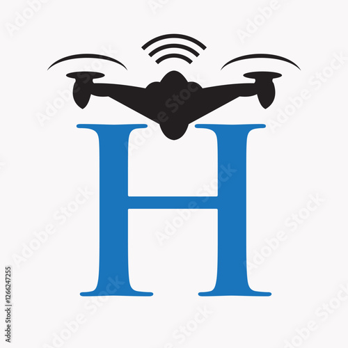 Initial Letter H Drone Logo Design Concept For Agriculture Irrigation Sigh Vector And Template